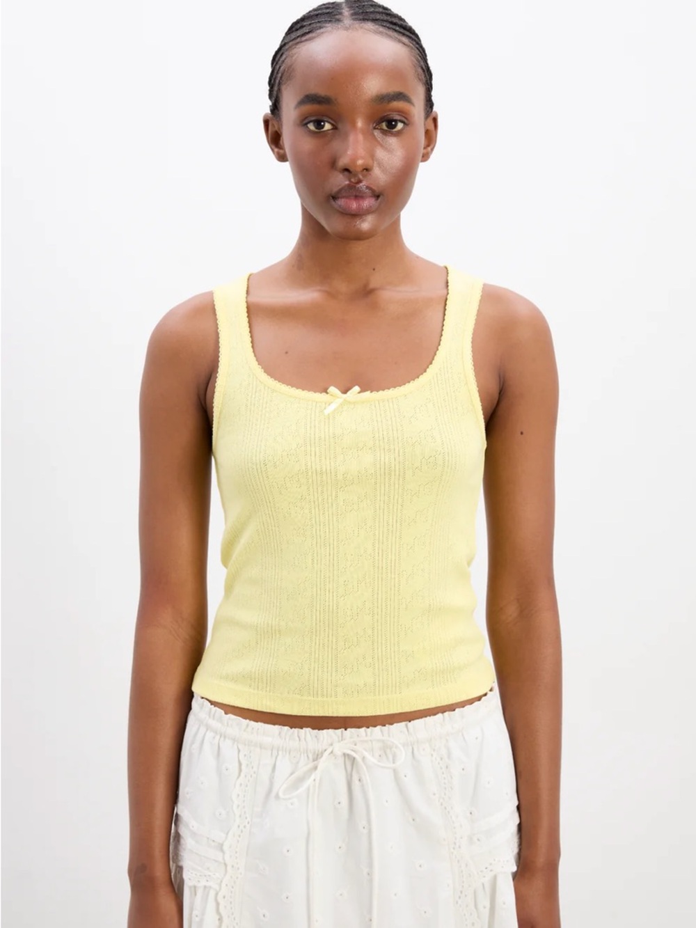 Damson Madder Light Yellow Knit Scoop Tank with Bow Detail